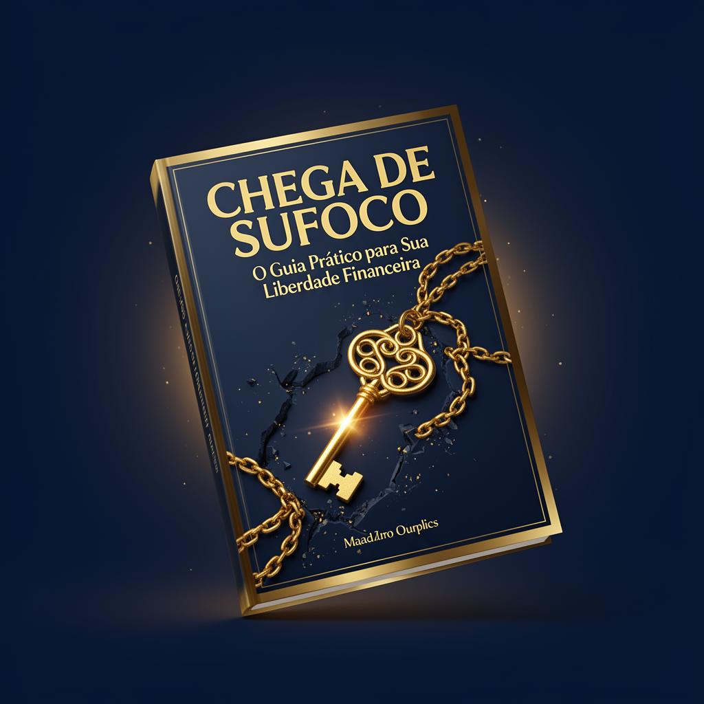 E-book Chega de Sufoco — capa com correntes e chave dourada